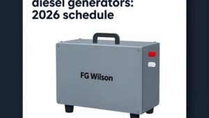 Современная иллюстрация промышленного дизельного генератора FG Wilson для статьи о графике технического обслуживания 2026