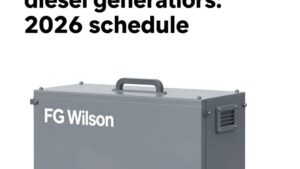 Современная иллюстрация промышленного дизельного генератора FG Wilson для статьи о графике технического обслуживания 2026